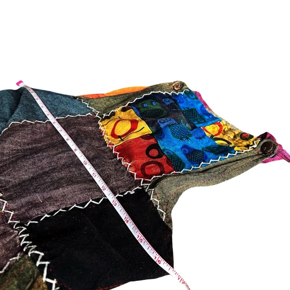 Rising International Boho Hippie Quilt Cross Stitch Block Print Pattern Overalls - Picture 12 of 16